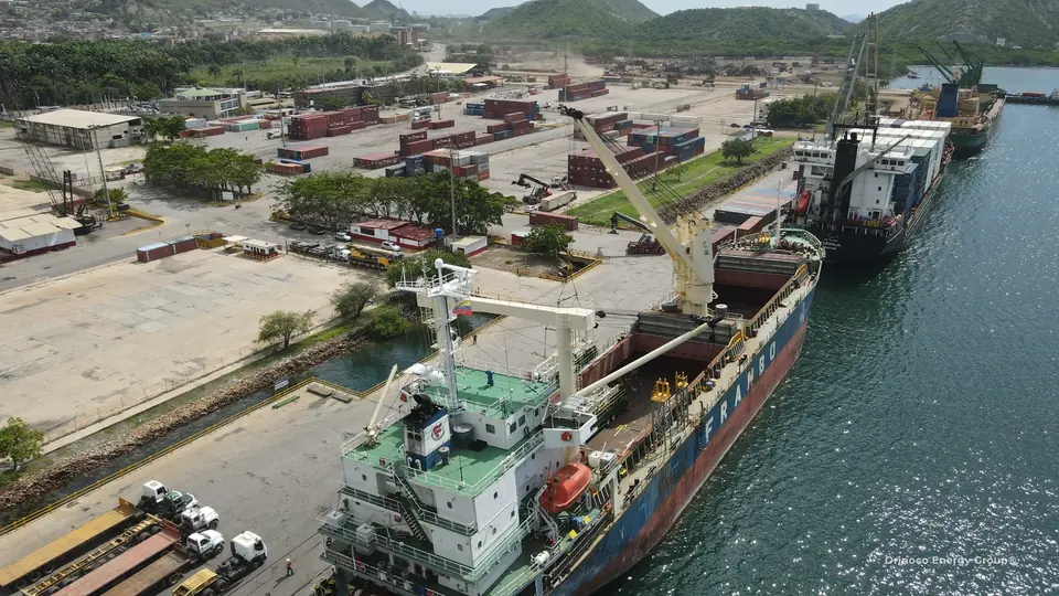 Open vessel hold and port operating area viewed from above