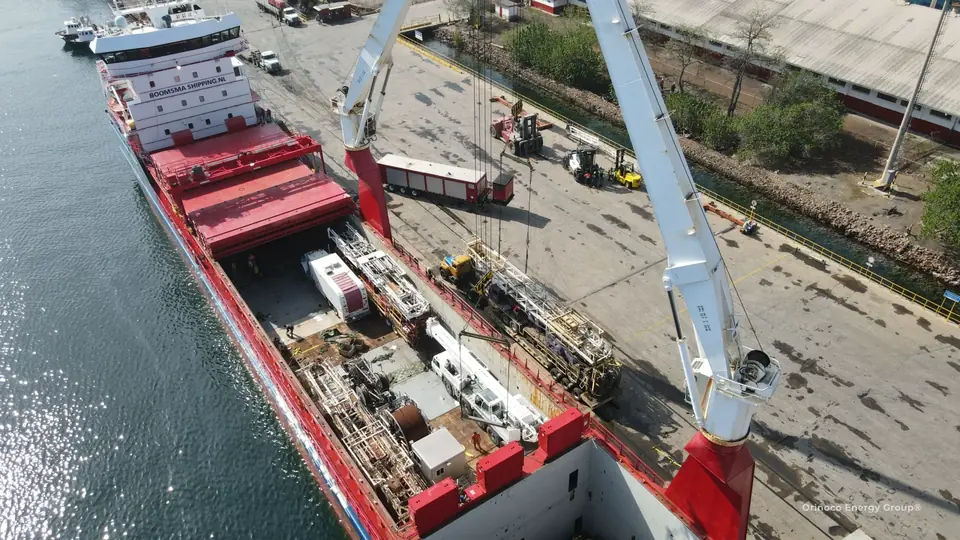 Industrial equipment inside an open vessel hold