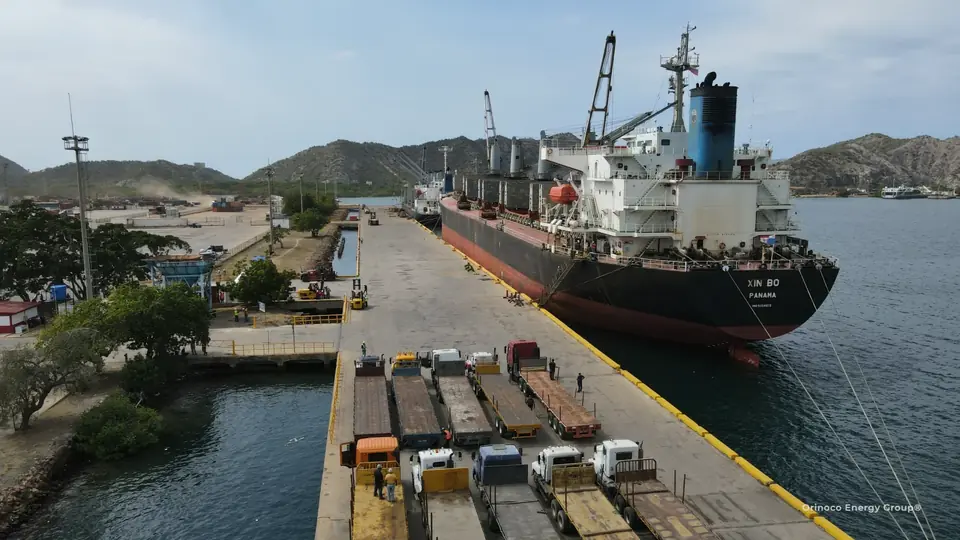 Vessel alongside the quay with trailers and transport equipment