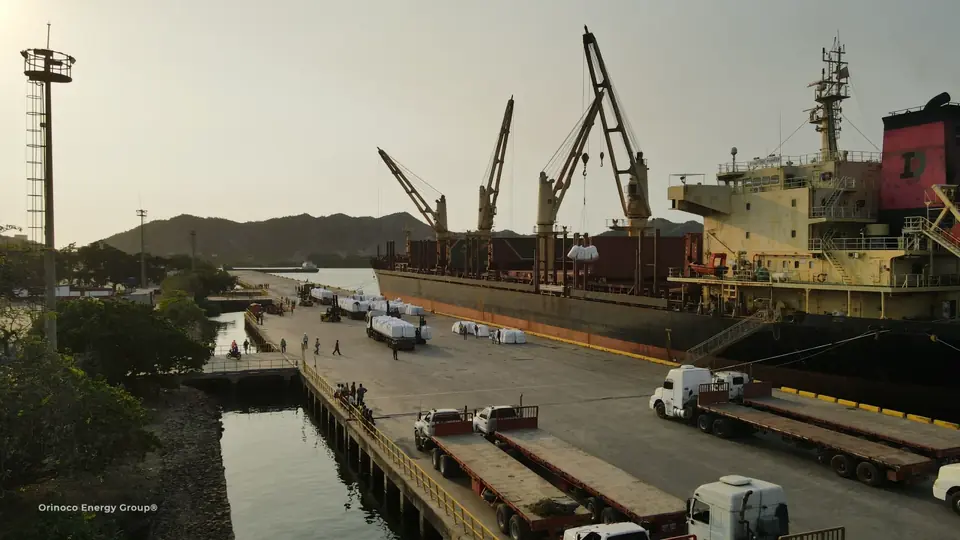 Quayside and cargo vessel in the evening light